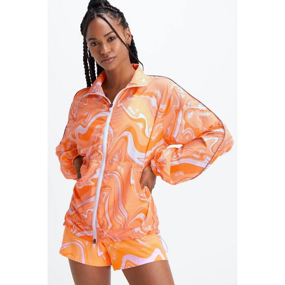 Fabletics Orange Packable Lightweight Zip Up Cinch Windbreaker Jacket Pockets - Picture 1 of 14